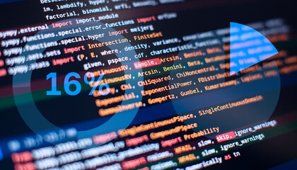 Monitor closeup of function source code. Abstract IT technology background. Software source code.