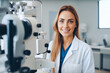 Female ophthalmologist. Examination of eyes, eye examination appointment