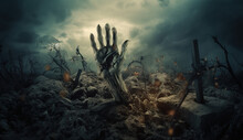 Background Zombie Hand In The Graveyard In The Style Of