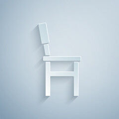 Wall Mural - Paper cut Chair icon isolated on grey background. Paper art style. Vector