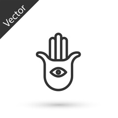 Canvas Print - Grey line Hamsa hand icon isolated on white background. Hand of Fatima - amulet, symbol of protection from devil eye. Vector