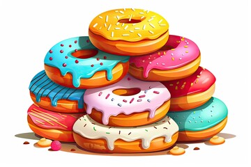 Sticker - very tasty sweet colorful donuts illustration