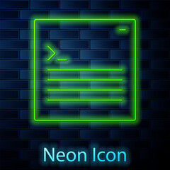 Canvas Print - Glowing neon line Software, web developer programming code icon isolated on brick wall background. Javascript computer script random parts of program code. Vector