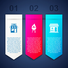 Sticker - Set Barbecue shopping building, grill and . Business infographic template. Vector