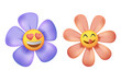© RedVector - 3D cartoon flowers funny smiling faces, spring nature characters. Floral stickers, logo for Happy Valentine's day sale. Nature decorative pattern. Daffodil, Camellia, Peonies or Anemone isolated 3D