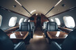 Business interior of jet airplane. Luxury interior in the modern business jet. Luxury travel. VIP flight. Private airplane.