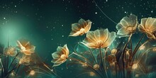 Beautiful Abstract Green Brown Night Photo Floral Design Background Banner. Beautiful Generative AI AIG32
