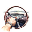 © bruno - vintage car steering wheel, made of watercolor, gouache paint, white background, isolated, generative ai