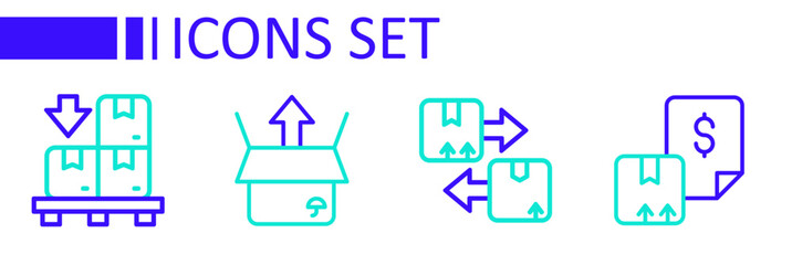 Canvas Print - Set line Waybill, Cardboard box with traffic symbol, Unboxing and boxes on pallet icon. Vector