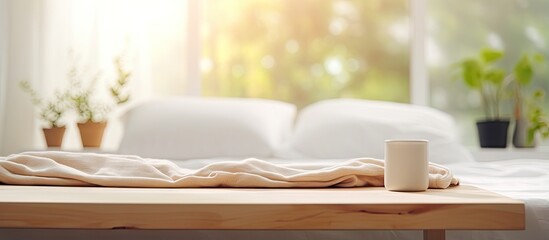 Poster - Blurry bedroom background with a tabletop