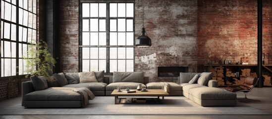 Aufkleber - an industrial loft living room interior