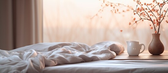 Poster - Bedroom with blurred background and tabletop