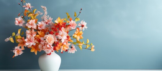 Wall Mural - Artificial flowers in a lovely ceramic vase adorn vibrant modern interior walls