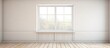 © HN Works - Aluminum window with half raised shutter in an empty room with wooden floorboards and plain white walls