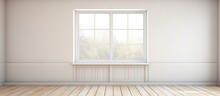Aluminum Window With Half Raised Shutter In An Empty Room With Wooden Floorboards And Plain White Walls