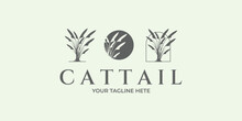 Set Cattail Logo Line Art Illustration Design Reed Grass Minimalist