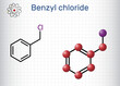 © bacsica - Benzyl chloride, alpha-chlorotoluene molecule. Is used in manufacture of dyes, pharmaceutical products, as photographic developer. Sheet of paper in a cage. Vector