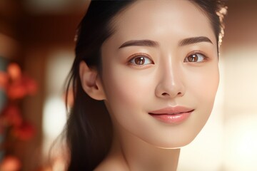 Canvas Print - Ageless Beauty Revealed: Close-up of an Asian Beauty in a Health Commercial
