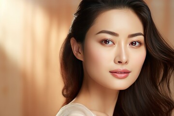 Sticker - Beauty Unveiled: Close-up Portrait of an Asian Woman with Flawless Skin
