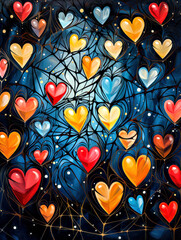 Wall Mural - abstract colorful background with hearts and tree, valentines day. generative ai	