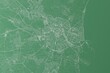 Stylized map of the streets of Valencia (Spain) made with white lines on green background. Top view. 3d render, illustration
