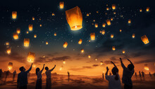 Lots Of Beautiful Lanterns In The Night Sky During Diwali In India