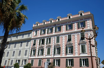 Wall Mural - Ancient colorful house in Ajaccio, in the historic centre, Corsica island.