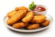 © Jminka - Nuggets and tomato sauce on plate on white background.