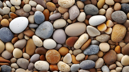 Sandy beach pebbles with a smooth and textured surface