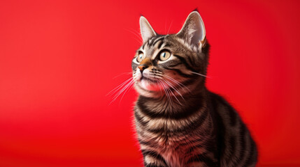 Wall Mural - Cat isolated on red background