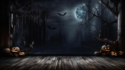 Wall Mural - Spooky halloween background with empty wooden planks, dark horror background.