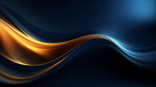 Abstract Dark Blue Wavy Gold Line Curve Background
