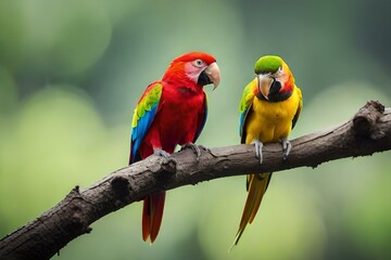 Wall Mural - two parrots on a branch