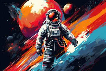 Wall Mural - astronaut in space suit against abstract cosmic background. deep space exploration