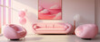 Mockup - tło. Salon render 3d. Miejsce na obraz na ścianie w salonie w różowych jasnych kolorach. Rama na grafikę.