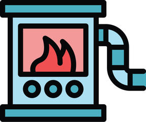 Sticker - Service furnace icon outline vector. Stove heater. Log heat color flat
