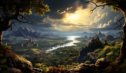 Wall Mural - Unreal fantastic landscape. AI generated