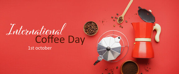 Long banner for International Coffee Day with geyser makers