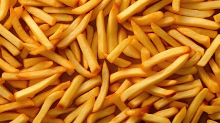 Wall Mural - Heap of yummy french fries as textured background, full frame, top view.