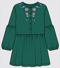 Wall Mural - THREAD EMBROIDERY DESIGN VELOUR KNIT DRESS FOR GIRLS IN EDITABLE VECTOR FILE