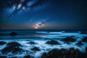 Wall Mural - A ocean scene  in the night and  stars above the sky