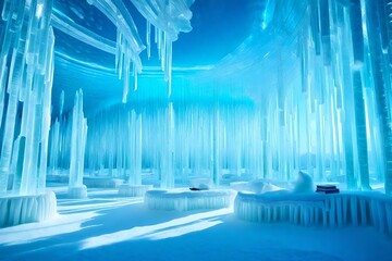  A stunning visual of an ice palace library set in an Arctic wonderland