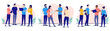 © Knut - Casual office people talking - Collection of businesspeople working on computers and devices having conversation and discussion about business and work. Flat design illustration with white background
