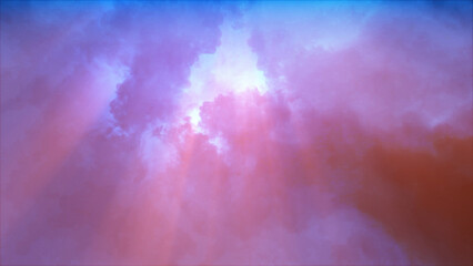 3D rendering of thunderclouds with bright lightning flashes