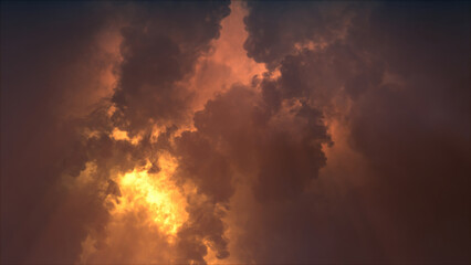 3D rendering of thunderclouds with bright lightning flashes