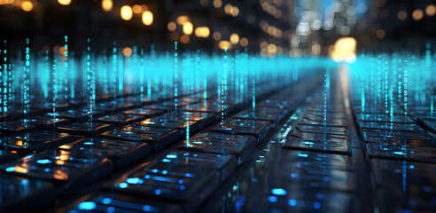 Binary code running in abstract background