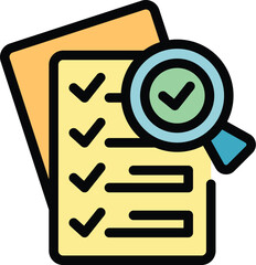 Sticker - Search document icon outline vector. Loan credit. Finance form color flat