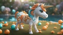 Horse  Toy Unicorn Baby On A Wooded Background