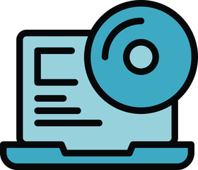 Sticker - Cd software icon outline vector. Build work. Monitor code color flat