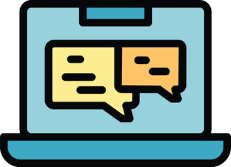 Wall Mural - laptop chat software icon outline vector. build process. code monitor color flat